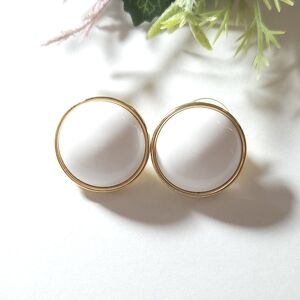 Vintage Monet Round White Lucite Gold Tone Earrings Statement Earrings